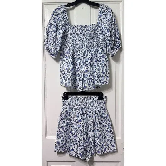 NWT Sachin Babi Blue Floral Eyelet “Millie Vine” Top & Shorts Set Size S - Picture 7 of 13